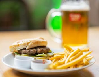 burger and fries at sandbar